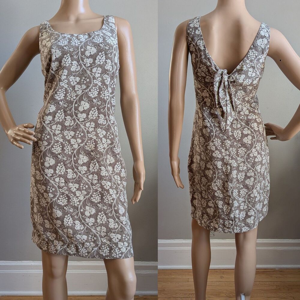 Vintage 90s Dressage Silk Mini Dress Tie Back Grapevine Summer Size 10